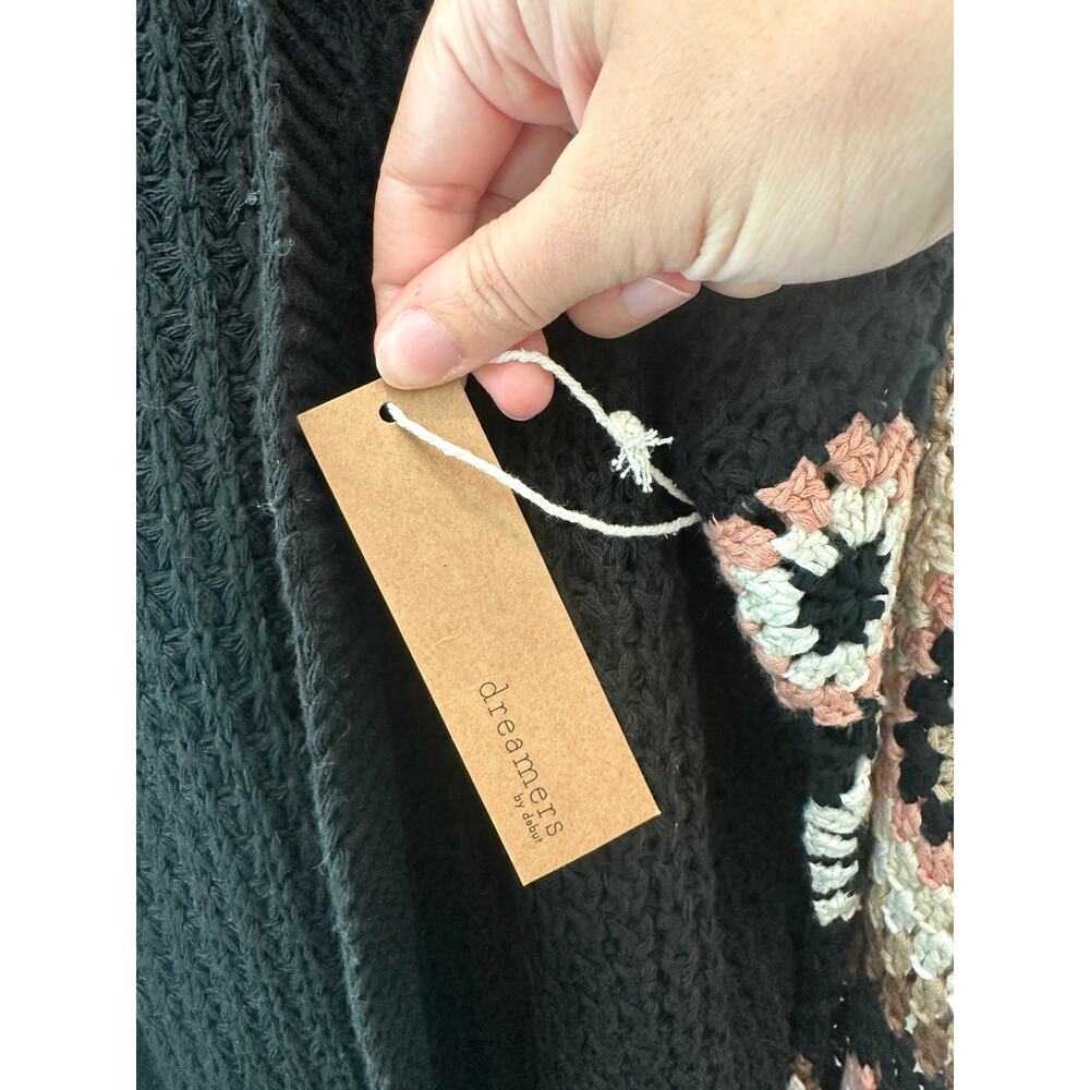 DREAMERS BY DEBUT | Black Crochet Cardigan Granny Square Sleeve NWT | S/M - Picture 6 of 8